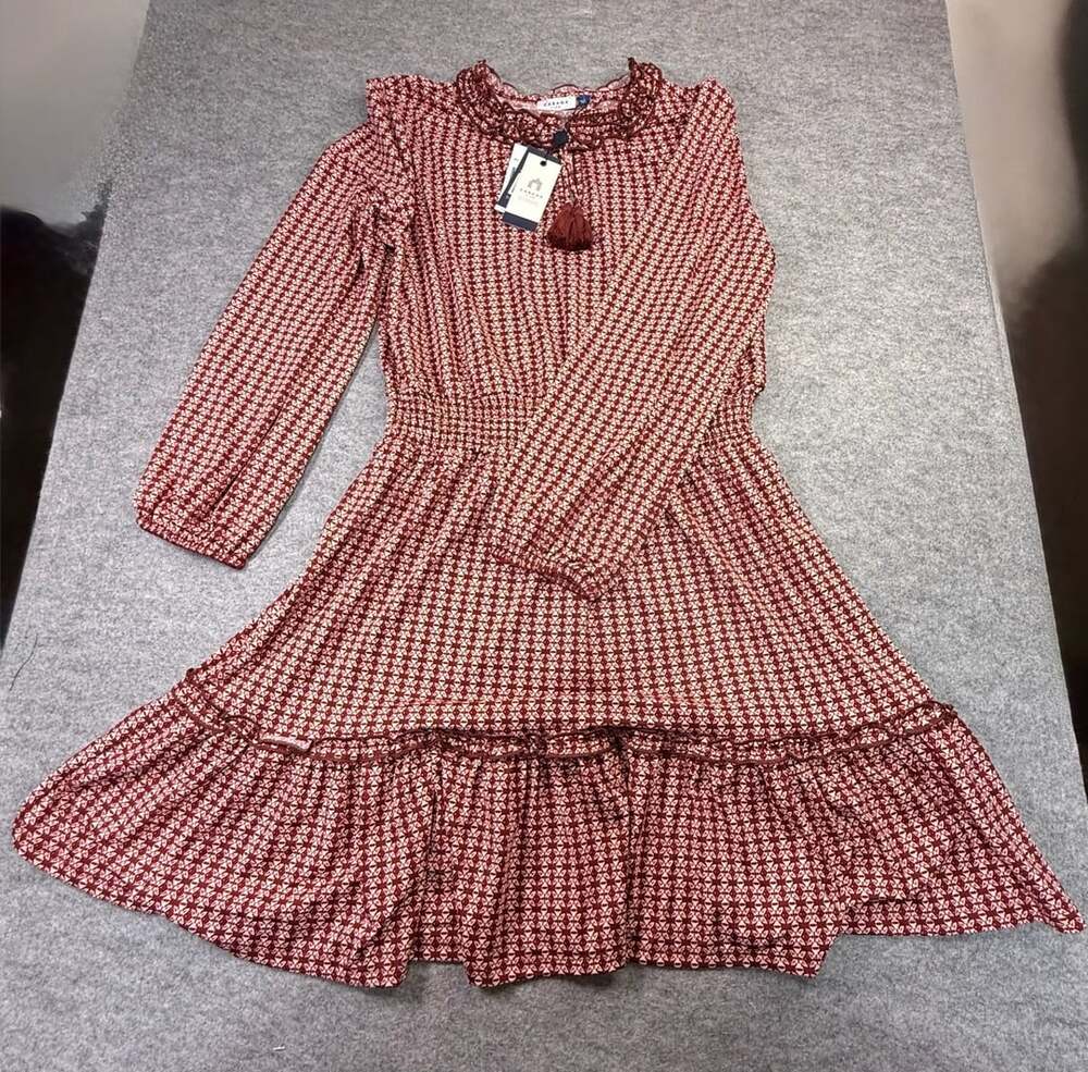 Cabana Life Long Sleeve Smocked Waist Dress in Maroon Pattern